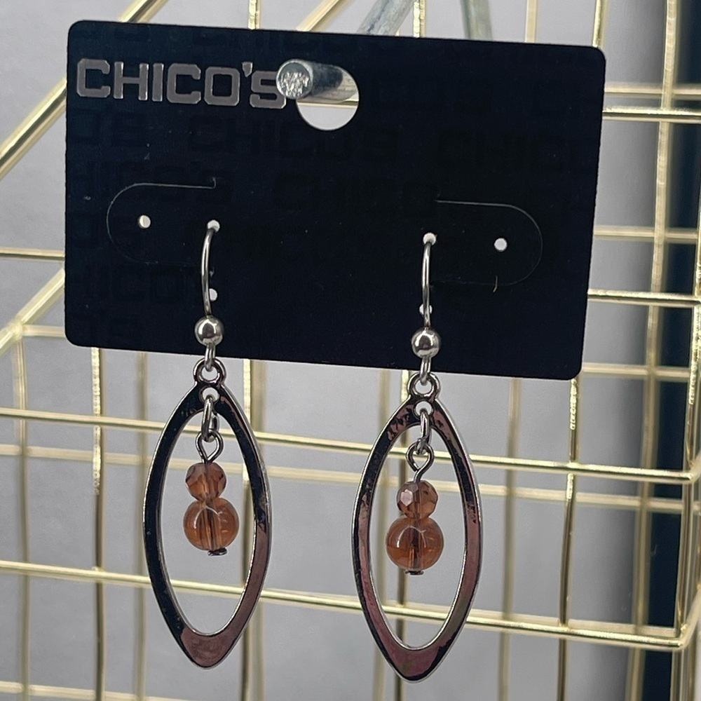 Chico's NWT Lillybelle silver toned amber bead drop earrings